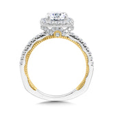 Two-Tone & Milgrain-Beaded Cushion-Shaped Diamond Halo Engagement Ring